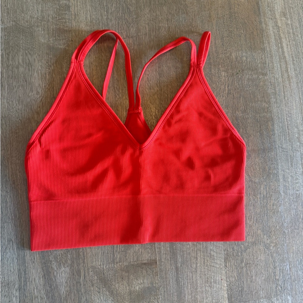 DSG Red Ribbed V-Neck Sports Bra